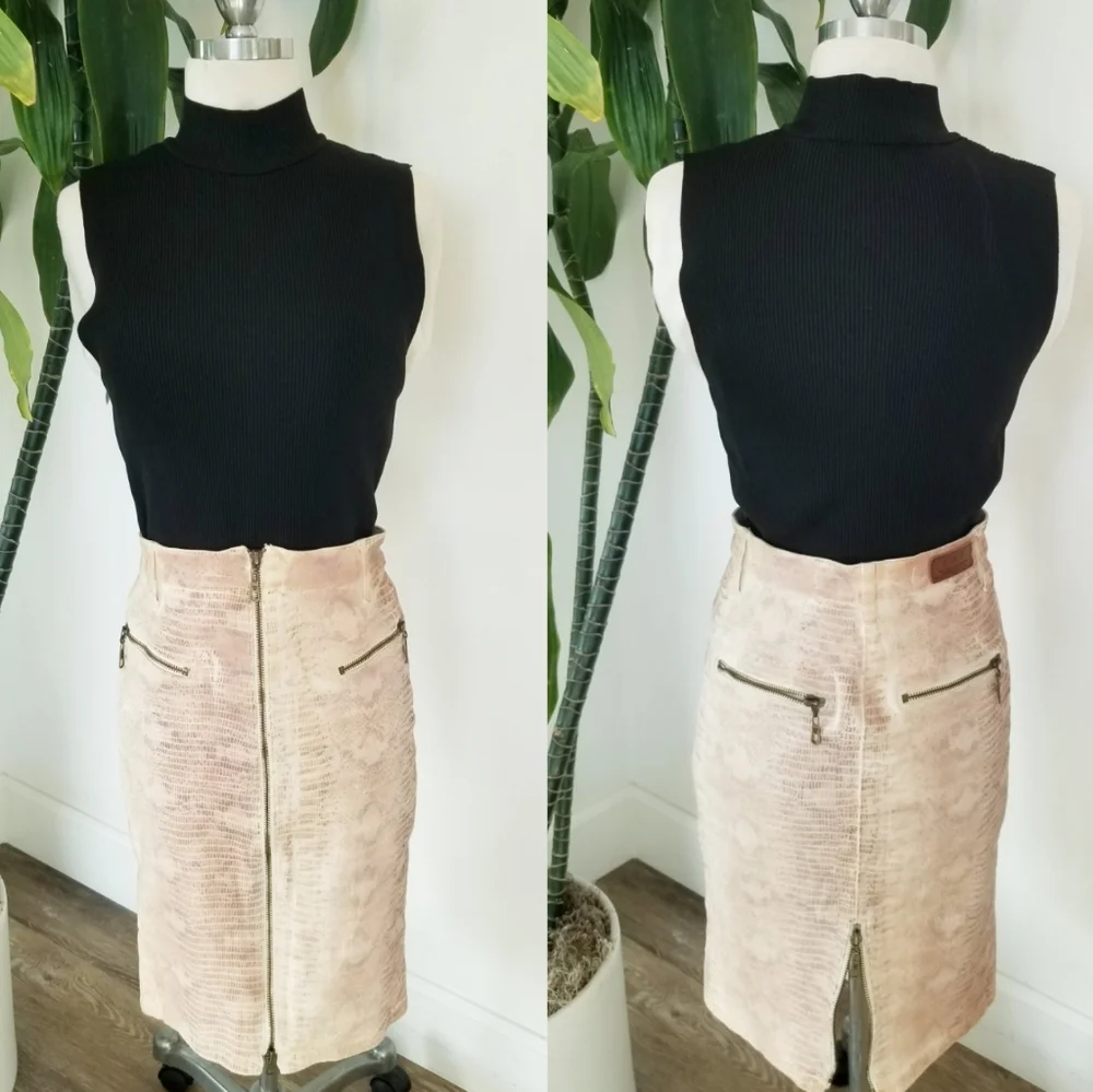 GUESS Longette Milk Showdown Snake Foil Moto Pencil Skirt Festival Boho 90's